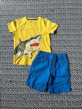 Mini Boden Boys' Yellow Shark T-Shirt &  Blue shorts